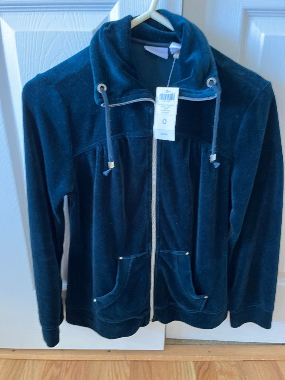 Chicos Zenergy Darkest Teal Long Sleeve Zip Velour Jacket Size 0 washabl NEW NWT
